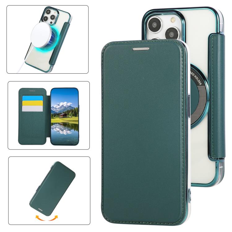 Ultra-thin Magnetic Plating Vegan Leather Phone Case, For iPhone 14 Pro Max, For iPhone 13 Pro Max, For iPhone 13 Pro