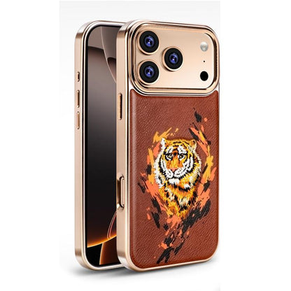 Embroidered Graffiti Vegan Leather Shield Electroplated Magnetic Phone Case, For iPhone 17 Pro Max, For iPhone 17 Pro, For iPhone 17, For iPhone Air, For iPhone 16 Pro Max, For iPhone 16 Pro