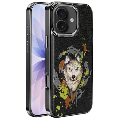 Embroidered Graffiti Vegan Leather Shield Electroplated Magnetic Phone Case, For iPhone 17 Pro Max, For iPhone 17 Pro, For iPhone 17, For iPhone Air, For iPhone 16 Pro Max, For iPhone 16 Pro