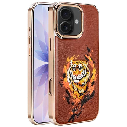 Embroidered Graffiti Vegan Leather Shield Electroplated Magnetic Phone Case, For iPhone 17 Pro Max, For iPhone 17 Pro, For iPhone 17, For iPhone Air, For iPhone 16 Pro Max, For iPhone 16 Pro