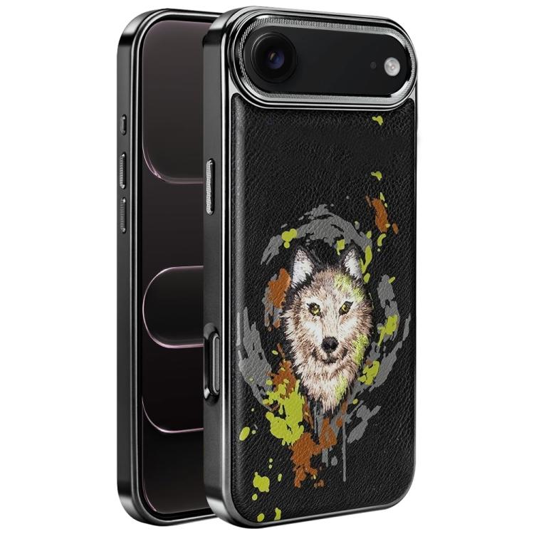 Embroidered Graffiti Vegan Leather Shield Electroplated Magnetic Phone Case, For iPhone 17 Pro Max, For iPhone 17 Pro, For iPhone 17, For iPhone Air, For iPhone 16 Pro Max, For iPhone 16 Pro