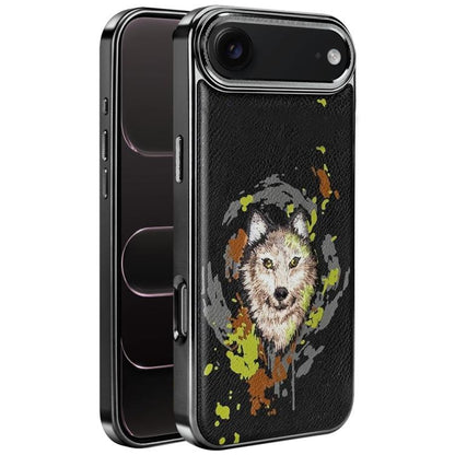 Embroidered Graffiti Vegan Leather Shield Electroplated Magnetic Phone Case, For iPhone 17 Pro Max, For iPhone 17 Pro, For iPhone 17, For iPhone Air, For iPhone 16 Pro Max, For iPhone 16 Pro