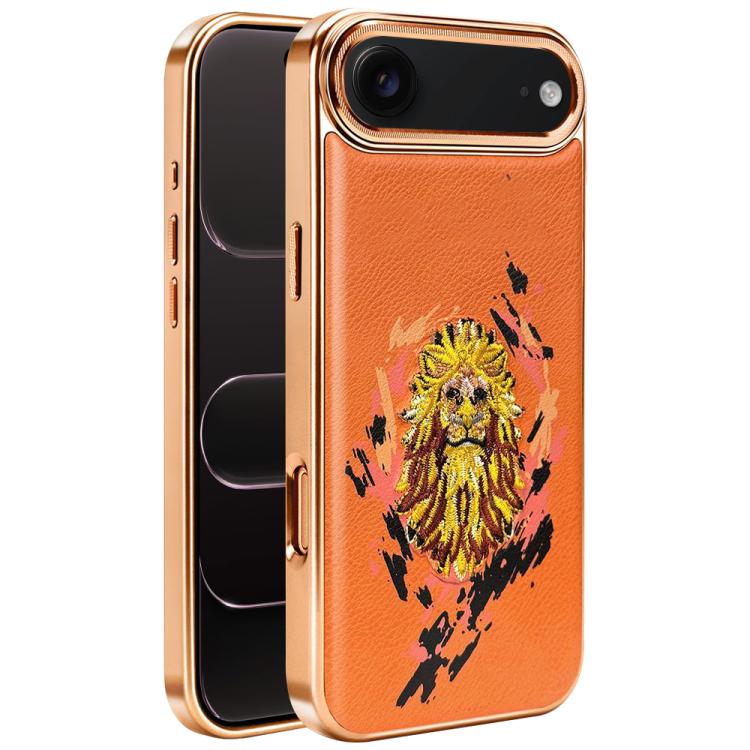 Embroidered Graffiti Vegan Leather Shield Electroplated Magnetic Phone Case, For iPhone 17 Pro Max, For iPhone 17 Pro, For iPhone 17, For iPhone Air, For iPhone 16 Pro Max, For iPhone 16 Pro