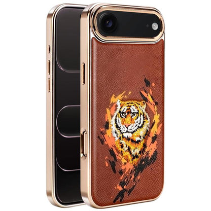 Embroidered Graffiti Vegan Leather Shield Electroplated Magnetic Phone Case, For iPhone 17 Pro Max, For iPhone 17 Pro, For iPhone 17, For iPhone Air, For iPhone 16 Pro Max, For iPhone 16 Pro