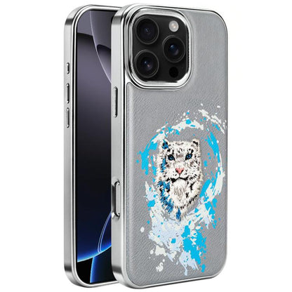 Embroidered Graffiti Vegan Leather Shield Electroplated Magnetic Phone Case, For iPhone 17 Pro Max, For iPhone 17 Pro, For iPhone 17, For iPhone Air, For iPhone 16 Pro Max, For iPhone 16 Pro