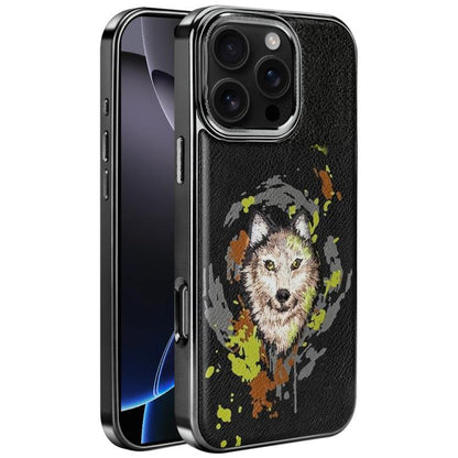 Embroidered Graffiti Vegan Leather Shield Electroplated Magnetic Phone Case, For iPhone 17 Pro Max, For iPhone 17 Pro, For iPhone 17, For iPhone Air, For iPhone 16 Pro Max, For iPhone 16 Pro