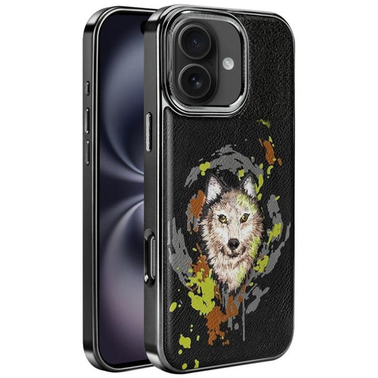 Embroidered Graffiti Vegan Leather Shield Electroplated Magnetic Phone Case, For iPhone 16 Plus, For iPhone 16, For iPhone 15 Pro Max, For iPhone 15 Pro, For iPhone 15 Plus, For iPhone 15
