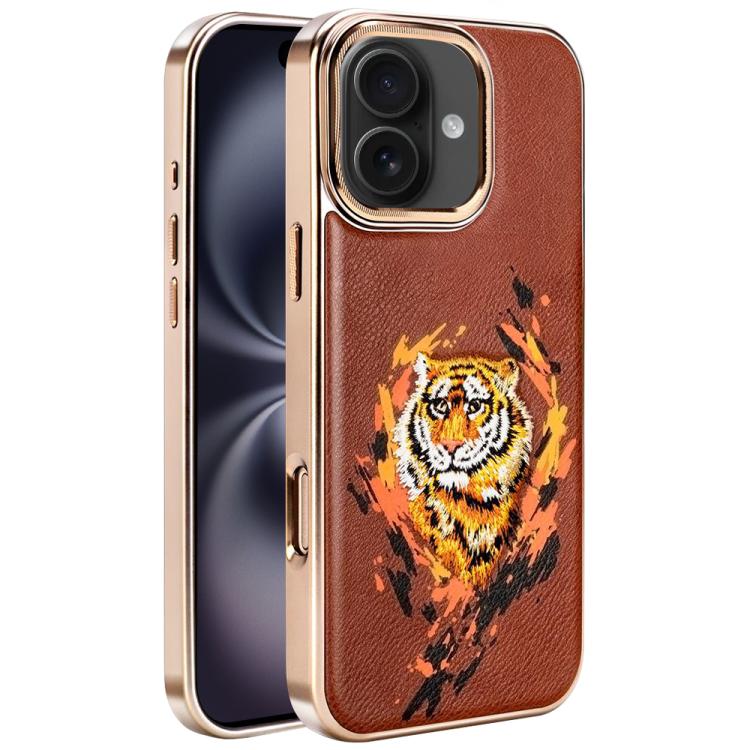 Embroidered Graffiti Vegan Leather Shield Electroplated Magnetic Phone Case, For iPhone 16 Plus, For iPhone 16, For iPhone 15 Pro Max, For iPhone 15 Pro, For iPhone 15 Plus, For iPhone 15