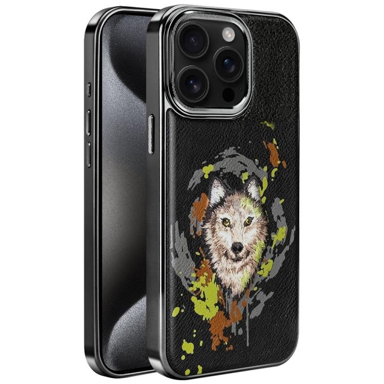 Embroidered Graffiti Vegan Leather Shield Electroplated Magnetic Phone Case, For iPhone 16 Plus, For iPhone 16, For iPhone 15 Pro Max, For iPhone 15 Pro, For iPhone 15 Plus, For iPhone 15