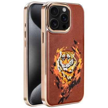 Embroidered Graffiti Vegan Leather Shield Electroplated Magnetic Phone Case, For iPhone 16 Plus, For iPhone 16, For iPhone 15 Pro Max, For iPhone 15 Pro, For iPhone 15 Plus, For iPhone 15