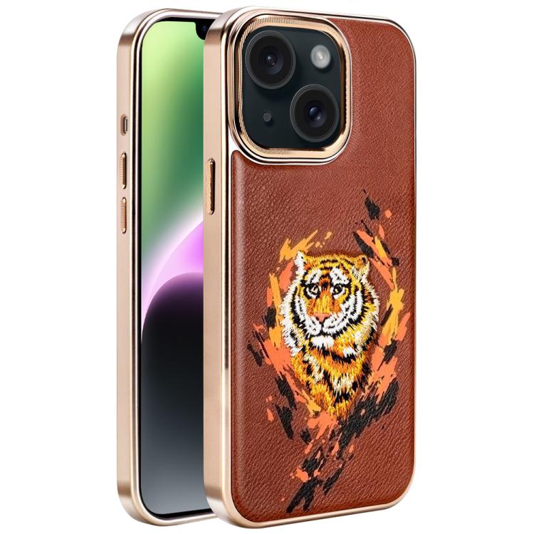 Embroidered Graffiti Vegan Leather Shield Electroplated Magnetic Phone Case, For iPhone 14 Plus, For iPhone 14, For iPhone 14 Pro, For iPhone 14 Pro Max
