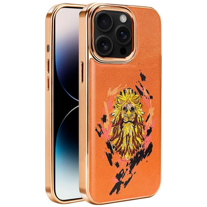 Embroidered Graffiti Vegan Leather Shield Electroplated Magnetic Phone Case, For iPhone 14 Plus, For iPhone 14, For iPhone 14 Pro, For iPhone 14 Pro Max