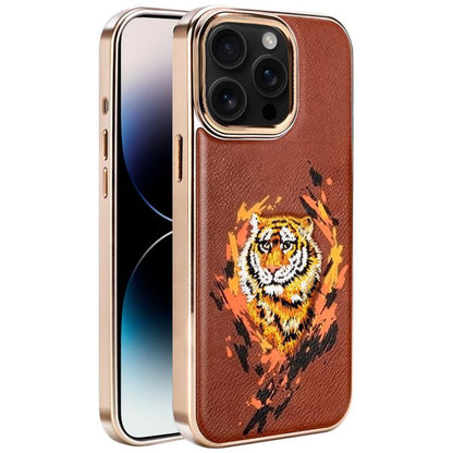 Embroidered Graffiti Vegan Leather Shield Electroplated Magnetic Phone Case, For iPhone 14 Plus, For iPhone 14, For iPhone 14 Pro, For iPhone 14 Pro Max