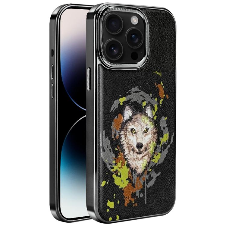 Embroidered Graffiti Vegan Leather Shield Electroplated Magnetic Phone Case, For iPhone 14 Plus, For iPhone 14, For iPhone 14 Pro, For iPhone 14 Pro Max