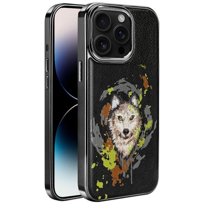 Embroidered Graffiti Vegan Leather Shield Electroplated Magnetic Phone Case, For iPhone 14 Plus, For iPhone 14, For iPhone 14 Pro, For iPhone 14 Pro Max