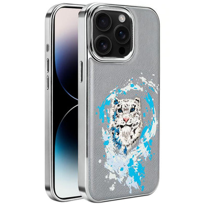 Embroidered Graffiti Vegan Leather Shield Electroplated Magnetic Phone Case, For iPhone 14 Plus, For iPhone 14, For iPhone 14 Pro, For iPhone 14 Pro Max