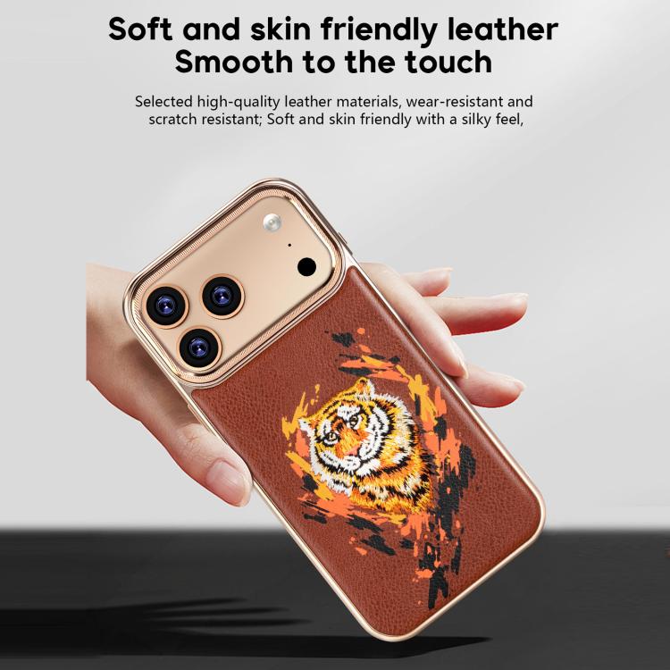 Embroidered Graffiti Vegan Leather Shield Electroplated Magnetic Phone Case, For iPhone 17 Pro Max, For iPhone 17 Pro, For iPhone 17, For iPhone Air, For iPhone 16 Pro Max, For iPhone 16 Pro