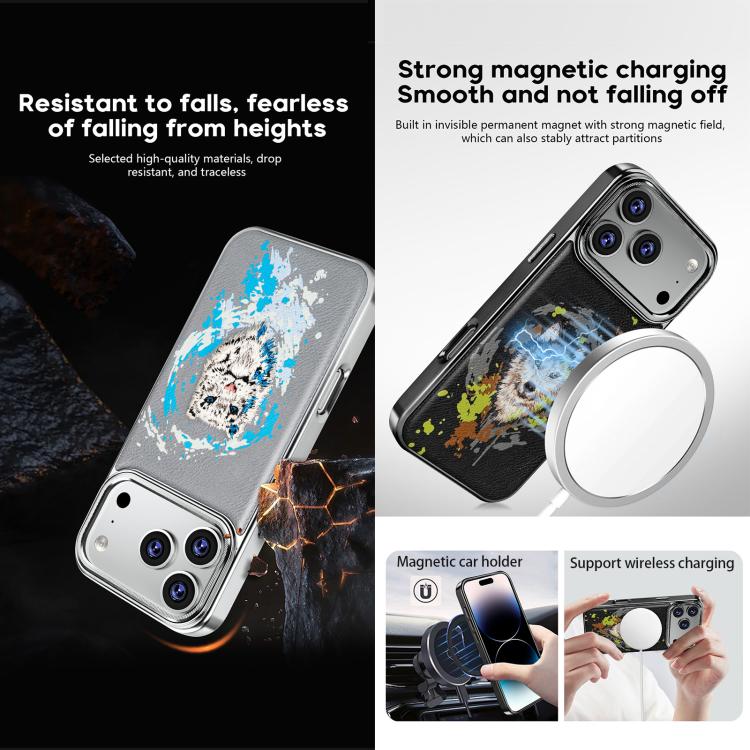 Embroidered Graffiti Vegan Leather Shield Electroplated Magnetic Phone Case, For iPhone 14 Plus, For iPhone 14, For iPhone 14 Pro, For iPhone 14 Pro Max
