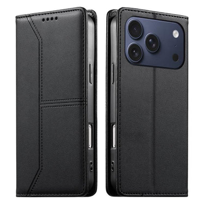 Stitched Line Magnetic RFID Vegan Leather Phone Case, For iPhone 17e / 16e, For iPhone 17 Pro Max, For iPhone 17 Pro, For iPhone 17