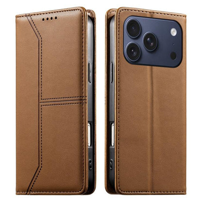 Stitched Line Magnetic RFID Vegan Leather Phone Case, For iPhone 17e / 16e, For iPhone 17 Pro Max, For iPhone 17 Pro, For iPhone 17