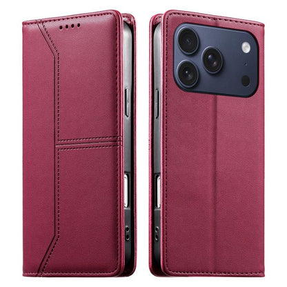 Stitched Line Magnetic RFID Vegan Leather Phone Case, For iPhone 17e / 16e, For iPhone 17 Pro Max, For iPhone 17 Pro, For iPhone 17