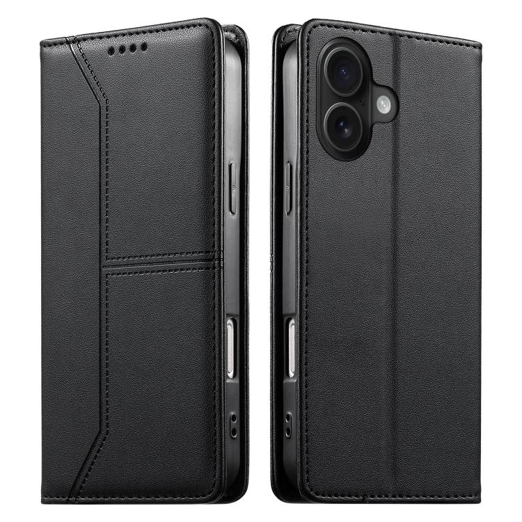Stitched Line Magnetic RFID Vegan Leather Phone Case, For iPhone 16, For iPhone 15 Pro Max, For iPhone 15 Pro, For iPhone 15 Plus