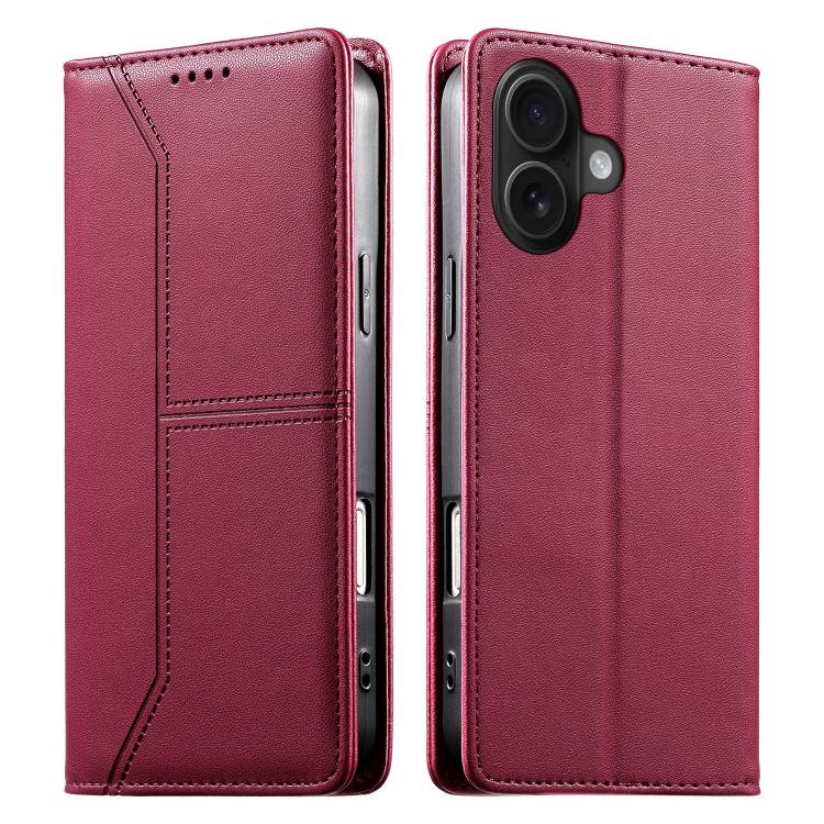 Stitched Line Magnetic RFID Vegan Leather Phone Case, For iPhone 16, For iPhone 15 Pro Max, For iPhone 15 Pro, For iPhone 15 Plus