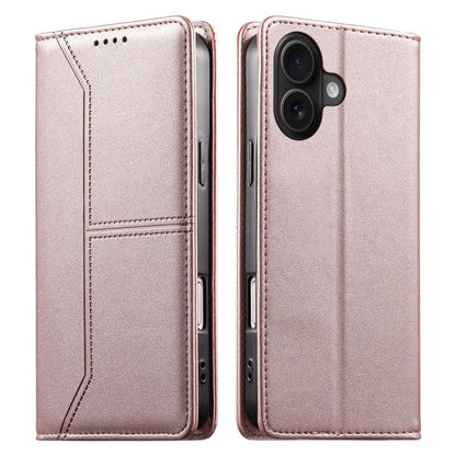 Stitched Line Magnetic RFID Vegan Leather Phone Case, For iPhone 16, For iPhone 15 Pro Max, For iPhone 15 Pro, For iPhone 15 Plus