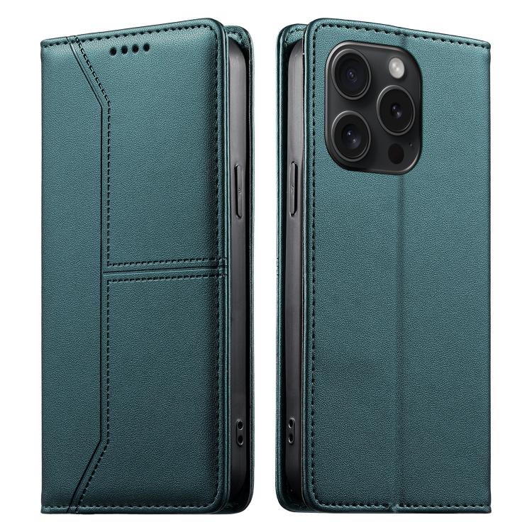 Stitched Line Magnetic RFID Vegan Leather Phone Case, For iPhone 16, For iPhone 15 Pro Max, For iPhone 15 Pro, For iPhone 15 Plus