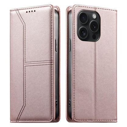 Stitched Line Magnetic RFID Vegan Leather Phone Case, For iPhone 16, For iPhone 15 Pro Max, For iPhone 15 Pro, For iPhone 15 Plus