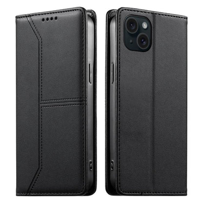 Stitched Line Magnetic RFID Vegan Leather Phone Case, For iPhone 16, For iPhone 15 Pro Max, For iPhone 15 Pro, For iPhone 15 Plus