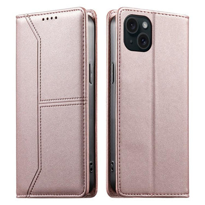 Stitched Line Magnetic RFID Vegan Leather Phone Case, For iPhone 16, For iPhone 15 Pro Max, For iPhone 15 Pro, For iPhone 15 Plus