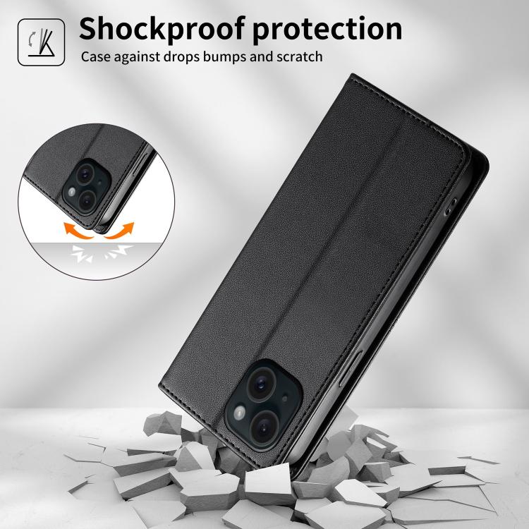 Stitched Line Magnetic RFID Vegan Leather Phone Case, For iPhone 15, For iPhone 14 Plus, For iPhone 14 / 13, For iPhone 14 Pro