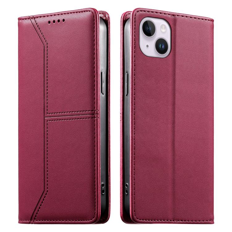 Stitched Line Magnetic RFID Vegan Leather Phone Case, For iPhone 15, For iPhone 14 Plus, For iPhone 14 / 13, For iPhone 14 Pro