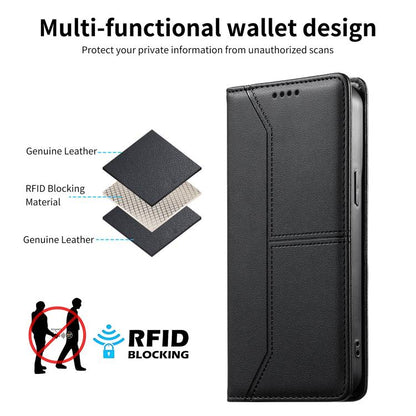 Stitched Line Magnetic RFID Vegan Leather Phone Case, For iPhone 13 mini, For iPhone 12 / 12 Pro, For iPhone 12 Pro Max, For iPhone 12 mini