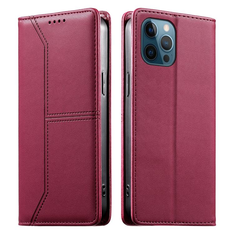 Stitched Line Magnetic RFID Vegan Leather Phone Case, For iPhone 13 mini, For iPhone 12 / 12 Pro, For iPhone 12 Pro Max, For iPhone 12 mini