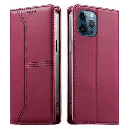 Stitched Line Magnetic RFID Vegan Leather Phone Case, For iPhone 13 mini, For iPhone 12 / 12 Pro, For iPhone 12 Pro Max, For iPhone 12 mini