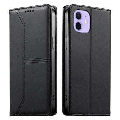 Stitched Line Magnetic RFID Vegan Leather Phone Case, For iPhone 13 mini, For iPhone 12 / 12 Pro, For iPhone 12 Pro Max, For iPhone 12 mini
