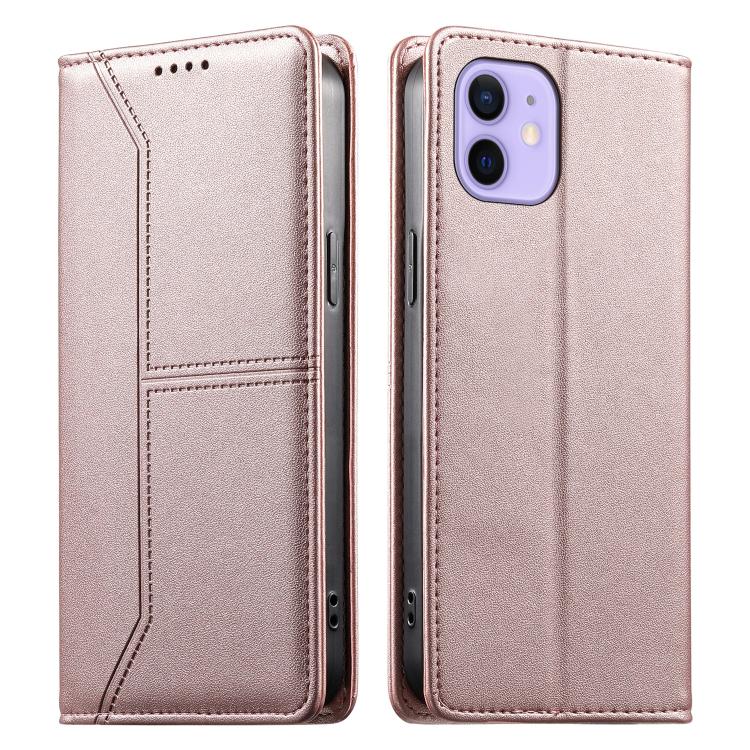 Stitched Line Magnetic RFID Vegan Leather Phone Case, For iPhone 13 mini, For iPhone 12 / 12 Pro, For iPhone 12 Pro Max, For iPhone 12 mini