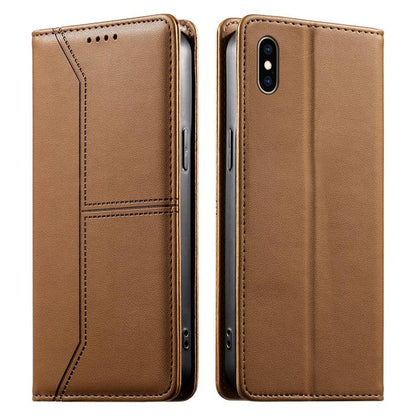 Stitched Line Magnetic RFID Vegan Leather Phone Case, For iPhone XR, For iPhone XS Max, For iPhone 8 Plus / 7 Plus