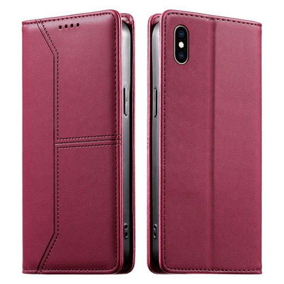 Stitched Line Magnetic RFID Vegan Leather Phone Case, For iPhone XR, For iPhone XS Max, For iPhone 8 Plus / 7 Plus