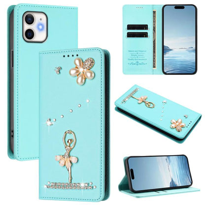 Ballet Girl Diamond Studded RFID Vegan Leather Phone Case, For iPhone 11 Pro Max, For iPhone 11, For iPhone 11 Pro