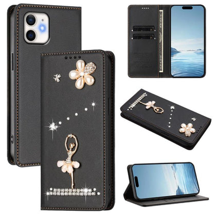 Ballet Girl Diamond Studded RFID Vegan Leather Phone Case, For iPhone 11 Pro Max, For iPhone 11, For iPhone 11 Pro