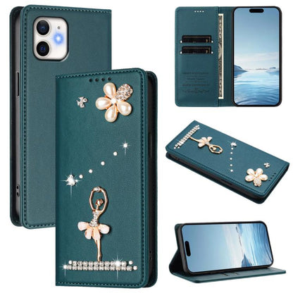 Ballet Girl Diamond Studded RFID Vegan Leather Phone Case, For iPhone 11 Pro Max, For iPhone 11, For iPhone 11 Pro