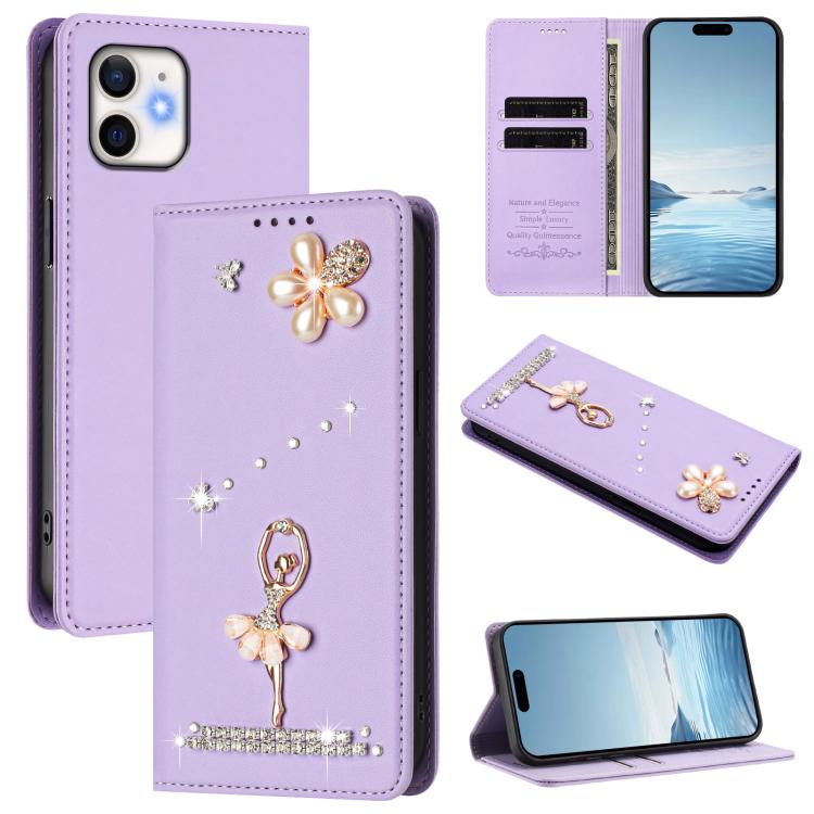 Ballet Girl Diamond Studded RFID Vegan Leather Phone Case, For iPhone 11 Pro Max, For iPhone 11, For iPhone 11 Pro