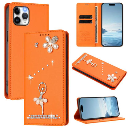 Ballet Girl Diamond Studded RFID Vegan Leather Phone Case, For iPhone 11 Pro Max, For iPhone 11, For iPhone 11 Pro