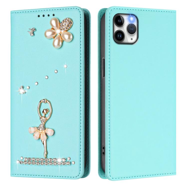 Ballet Girl Diamond Studded RFID Vegan Leather Phone Case, For iPhone 11 Pro Max, For iPhone 11, For iPhone 11 Pro