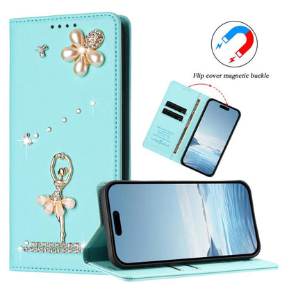 Ballet Girl Diamond Studded RFID Vegan Leather Phone Case, For iPhone 11 Pro Max, For iPhone 11, For iPhone 11 Pro