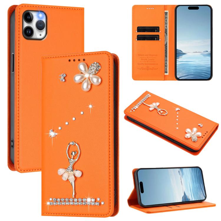 Ballet Girl Diamond Studded RFID Vegan Leather Phone Case, For iPhone 11 Pro Max, For iPhone 11, For iPhone 11 Pro