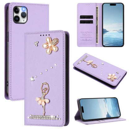 Ballet Girl Diamond Studded RFID Vegan Leather Phone Case, For iPhone 11 Pro Max, For iPhone 11, For iPhone 11 Pro